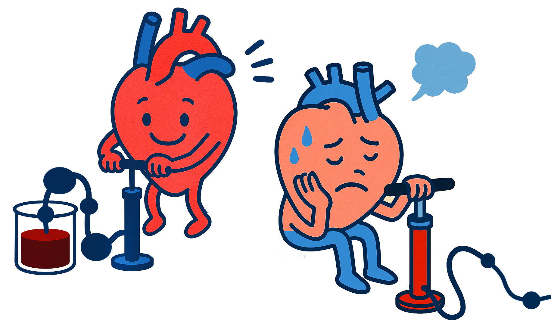 元気な心臓と弱った心臓のイラスト